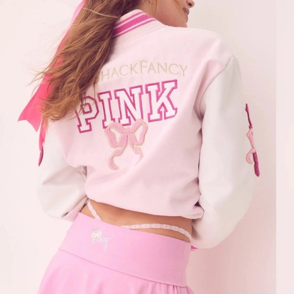 PINK x Love Shack Fancy Exclusive Special Edition Varsity Bomber Jacket NWT - Picture 7 of 8
